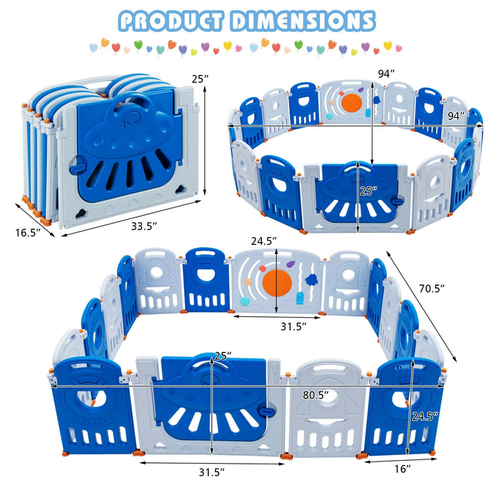 16-Panel Baby Playpen Safety Play Center with Lockable Gate-Blue