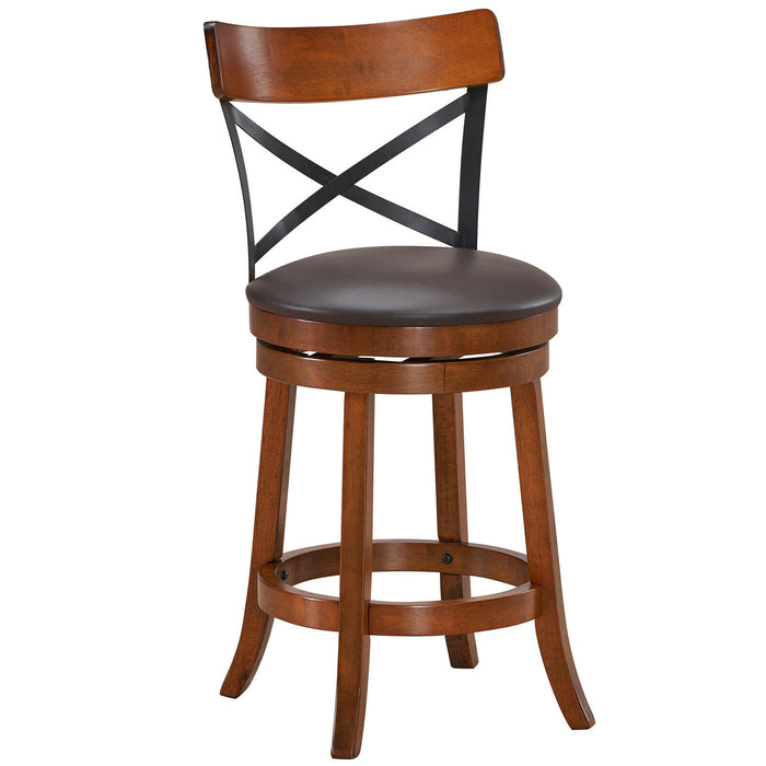 Set of 2 Bar Stools 360-Degree Swivel Dining Bar Chairs with Rubber Wood Legs-25 inch