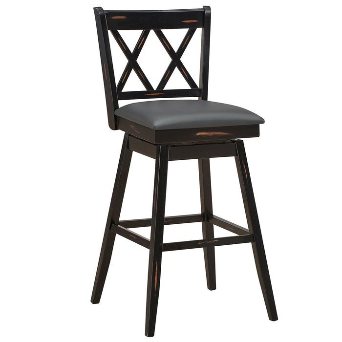 2 Pieces 29 Inches Swivel Counter Height Barstool Set with Rubber Wood Legs-Black