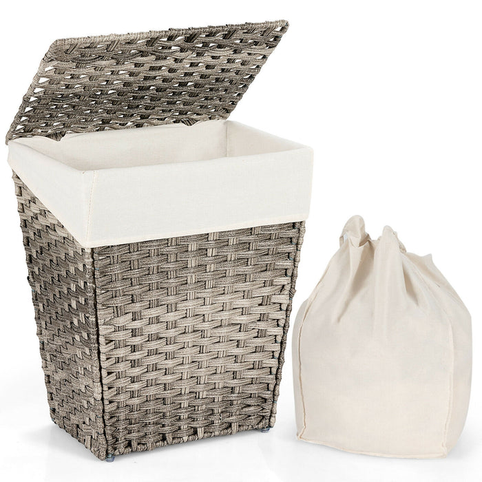 Foldable Handwoven Laundry Hamper with Removable Liner-Gray