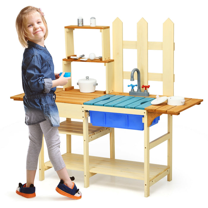 Kid's Outdoor Wooden Pretend Cook Kitchen Playset Toy