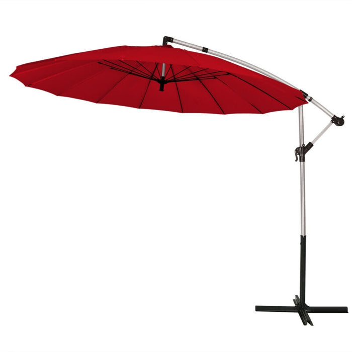 10 Feet Patio Offset Umbrella Market Hanging Umbrella for Backyard Poolside Lawn Garden-Dark Red