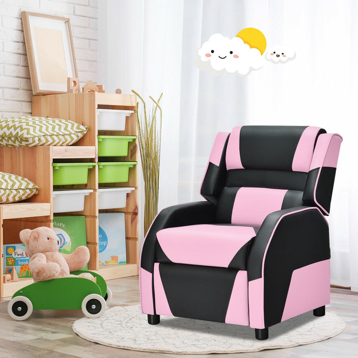 Kids Youth PU Leather Gaming Sofa Recliner with Headrest and Footrest-Pink