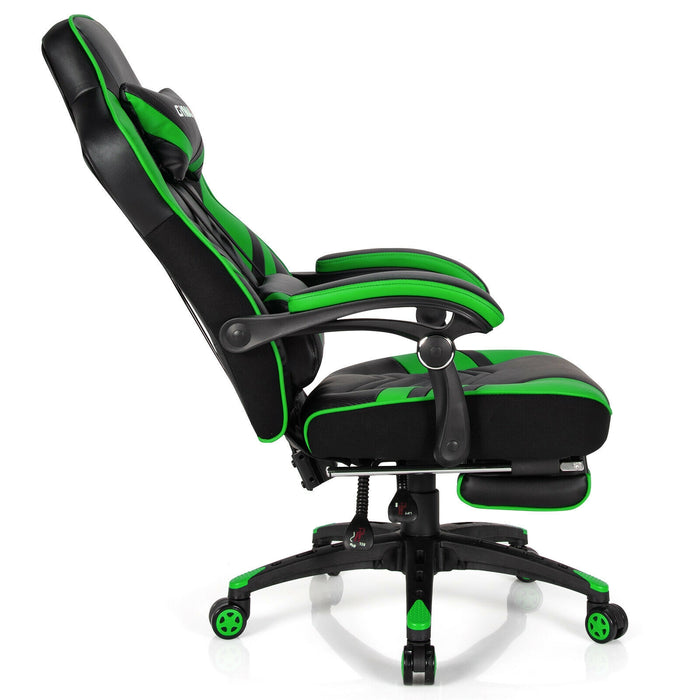 Adjustable Gaming Chair with Footrest for Home Office-Green