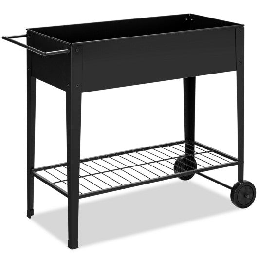 Raised Garden Bed Elevated Planter Box on Wheels Steel Planter with Shelf-Black