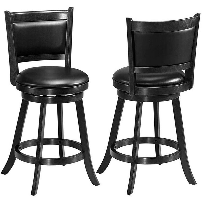 2 Pieces 24 Inches Swivel Counter Stool Dining Chair Upholstered Seat-Black