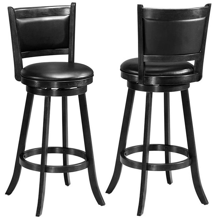 Set of 2 29 Inch Swivel Bar Height Stool Wood Dining Chair Barstool-Black