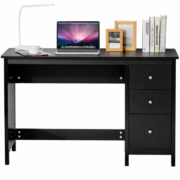 3-Drawer Home Office Study Computer Desk with Spacious Desktop-Black