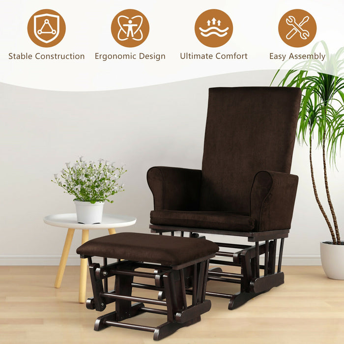 Baby Nursery Relax Rocker Rocking Chair Glider and Ottoman Cushion Set-Brown