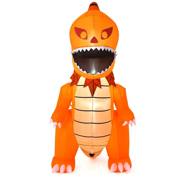 8 Feet Halloween Inflatable Pumpkin Head Dinosaur with LED Lights and 4 Stakes