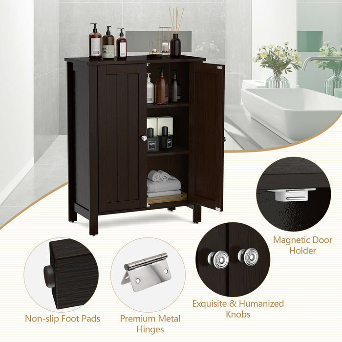 2-Door Bathroom Floor Storage Cabinet Space Saver Organizer-Brown