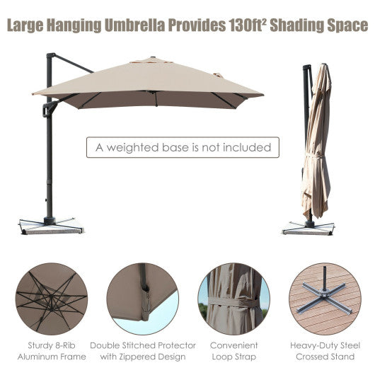 10 x 13 Feet Rectangular Cantilever Umbrella with 360Â° Rotation Function-Brown