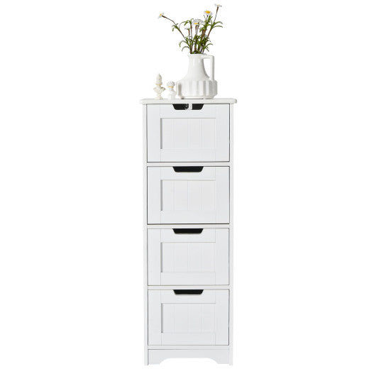 Free-Standing Side Storage Organizer with 4 Drawers-White