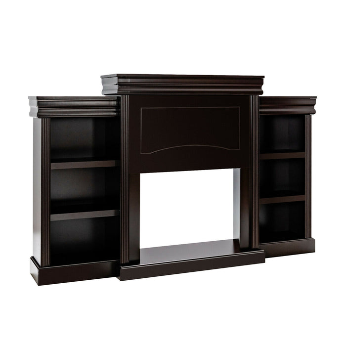 70 Inch Modern Fireplace Media Entertainment Center with Bookcase-Brown