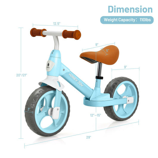 Kids Balance Training Bicycle with Adjustable Handlebar and Seat-Blue