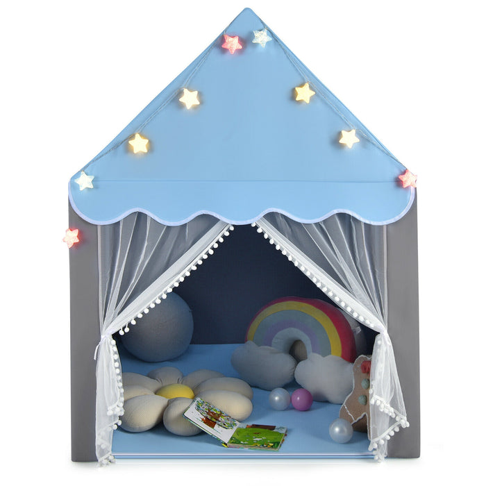 Kids Playhouse Tent with Star Lights and Mat-Blue