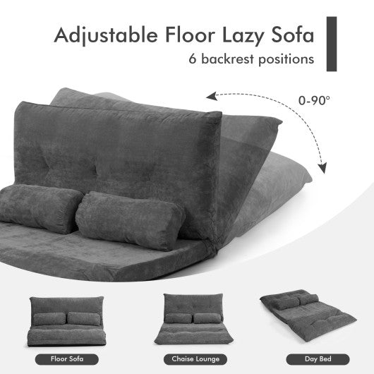 6-Position Adjustable Sleeper Lounge Couch with 2 Pillows-Gray