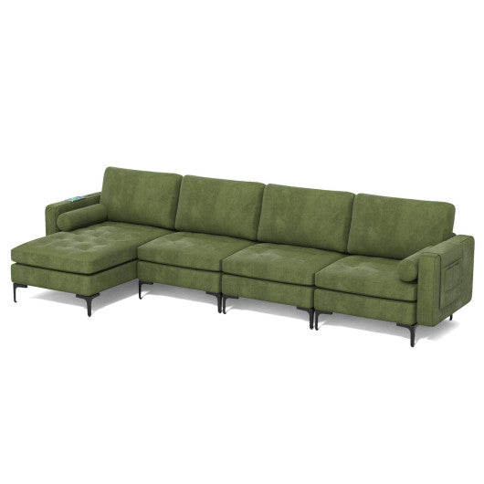 Modular 2-seat/3-Seat/4-Seat L-shaped Sectional Sofa Couch with Reversible Chaise and Socket USB Ports-4-Seat L-shaped