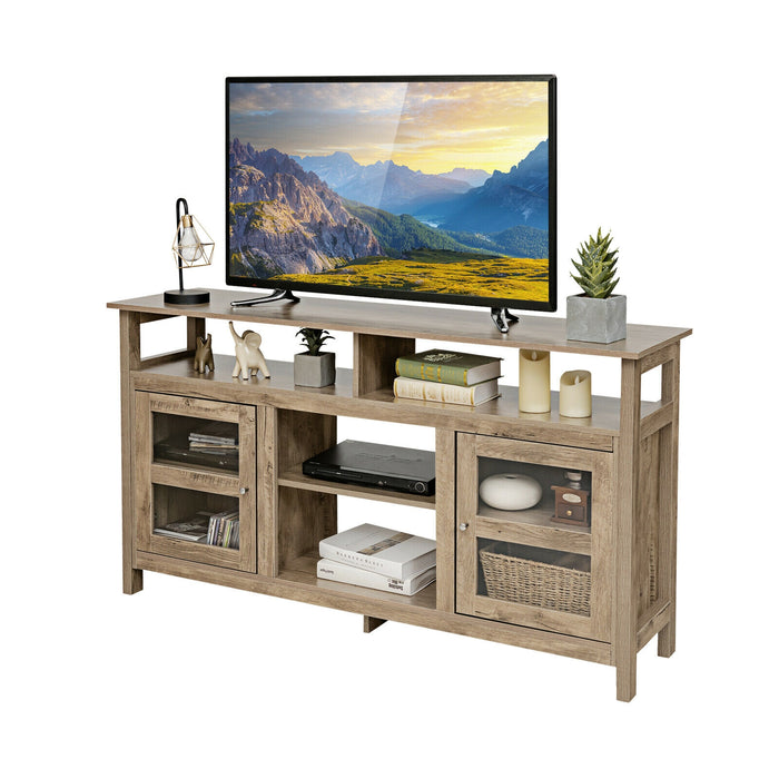 58 Inch TV Stand Entertainment Console Center with 2 Cabinets-Natural