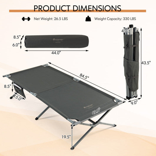 Extra Wide Folding Camping Bed with Carry Bag and Storage Bag-Gray