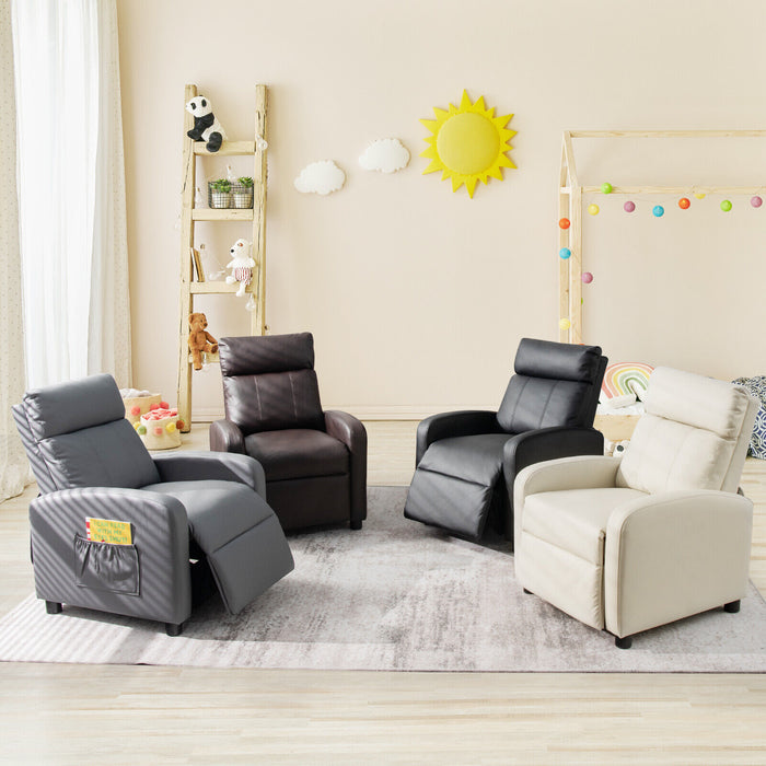 Ergonomic PU Leather Kids Recliner Lounge Sofa for 3-12 Age Group-Black