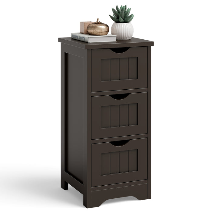 Bathroom Floor Freestanding Storage Organizer with 3 Drawers-Brown