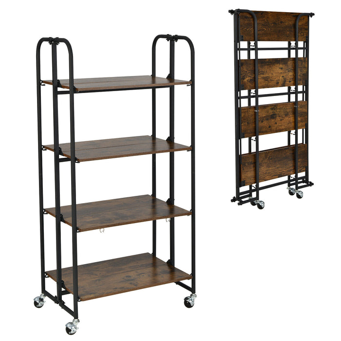 Foldable Rolling Cart with Storage Shelves for Kitchen-4-Tier