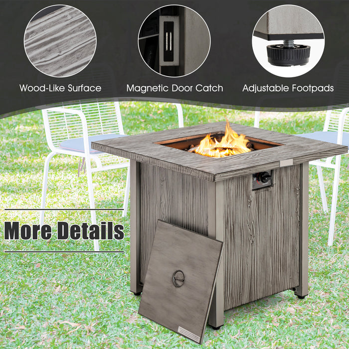 28 Inch 40 000 BTU Square Fire Pit Table with Lid and Lava Rocks-Gray