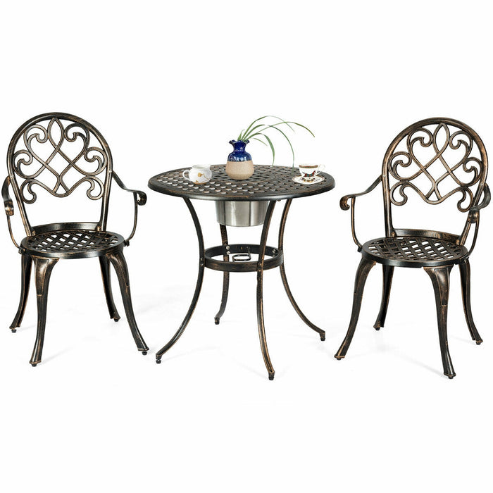 3 Pieces Outdoor Set Patio Bistro with Attached Removable Ice Bucket