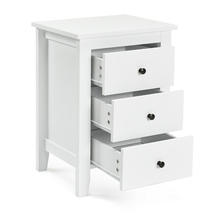 Nightstand End Beside Table Drawers Modern Storage Bedroom Furniture-White