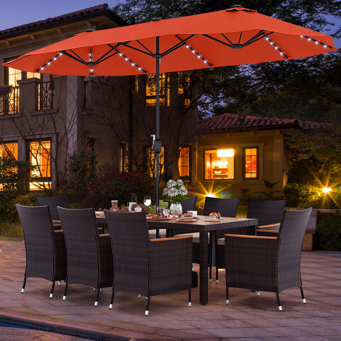 11 Pieces Patio Dining Set with 15 Feet Double-Sided Patio Umbrella and Base-Orange