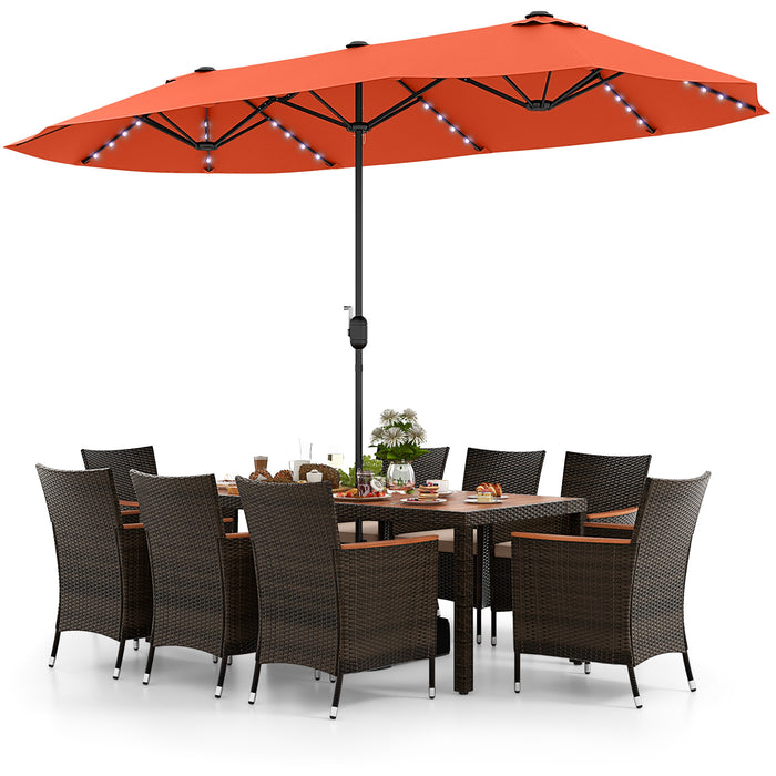 11 Pieces Patio Dining Set with 15 Feet Double-Sided Patio Umbrella and Base-Orange