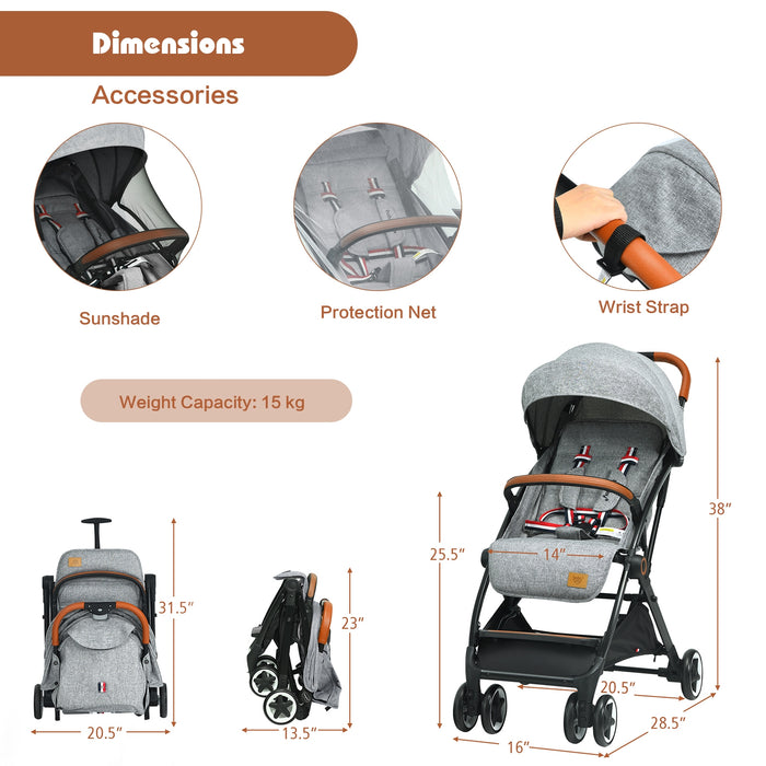 Lightweight Aluminium Frame Baby Stroller with Net-Gray