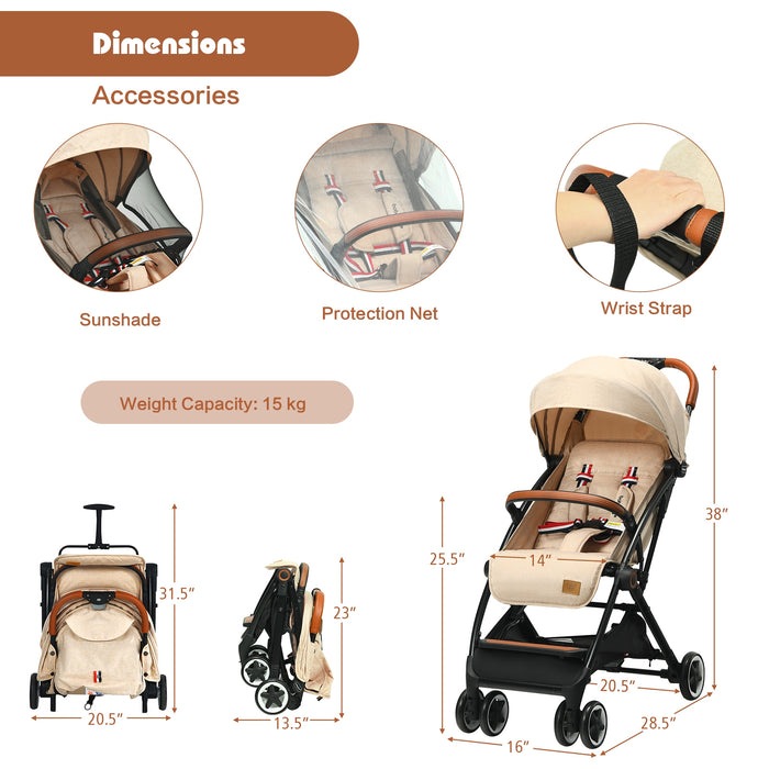 Lightweight Aluminium Frame Baby Stroller with Net-Beige