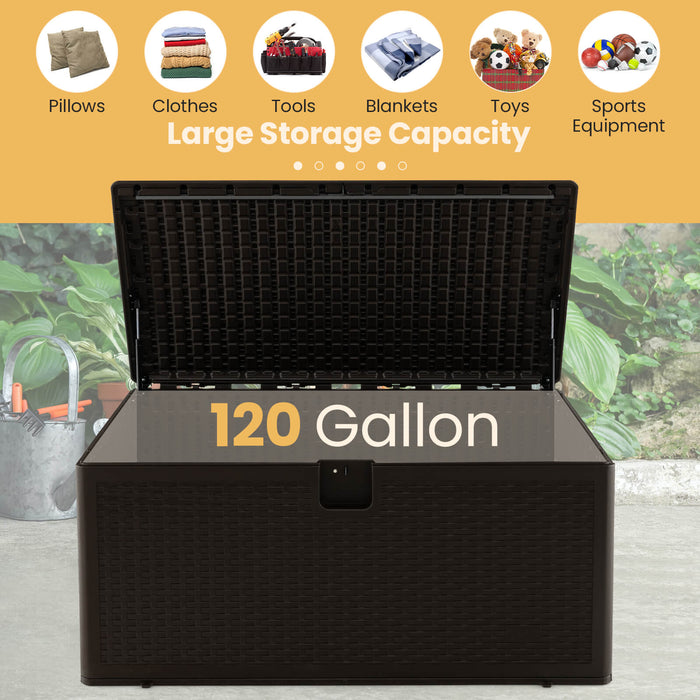 120 Gallon Outdoor Storage Box with Lockable Lid-Brown