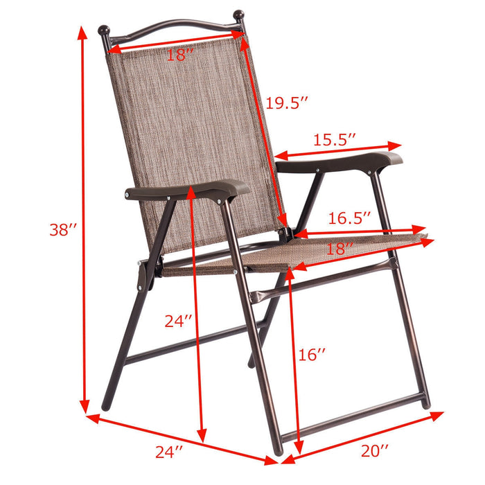 Set of 2 Patio Folding Sling Back Camping Deck Chairs-Brown