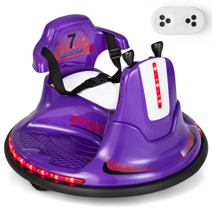 12V Kids Ride On Bumper Car with Remote Control Lights and Music-Purple