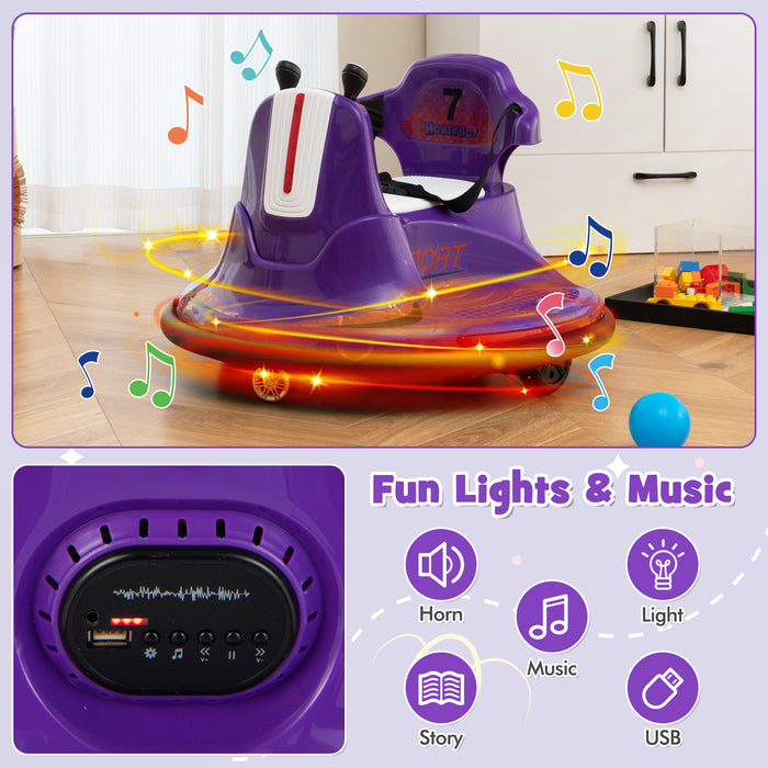 12V Kids Ride On Bumper Car with Remote Control Lights and Music-Purple