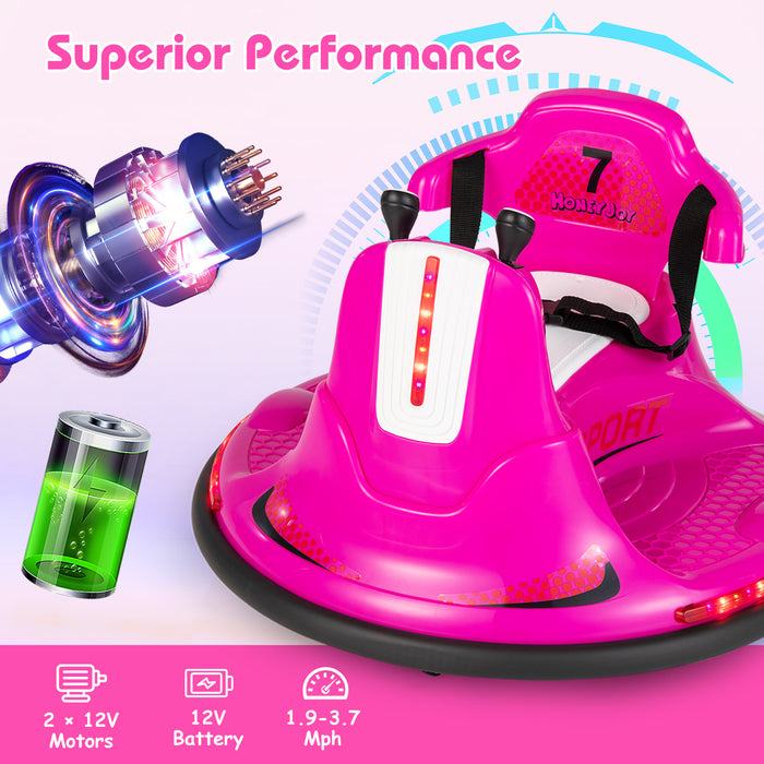 12V Kids Ride On Bumper Car with Remote Control Lights and Music-Pink