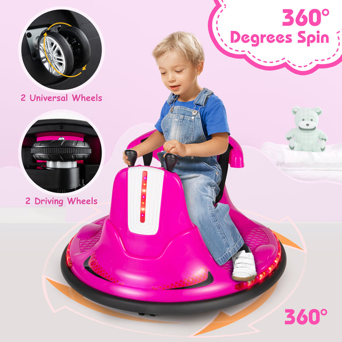 12V Kids Ride On Bumper Car with Remote Control Lights and Music-Pink