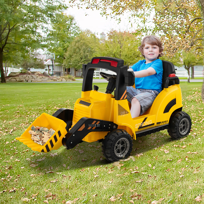 12V Kids Ride On Construction Tractor with Electric Adjustable Bucket-Yellow