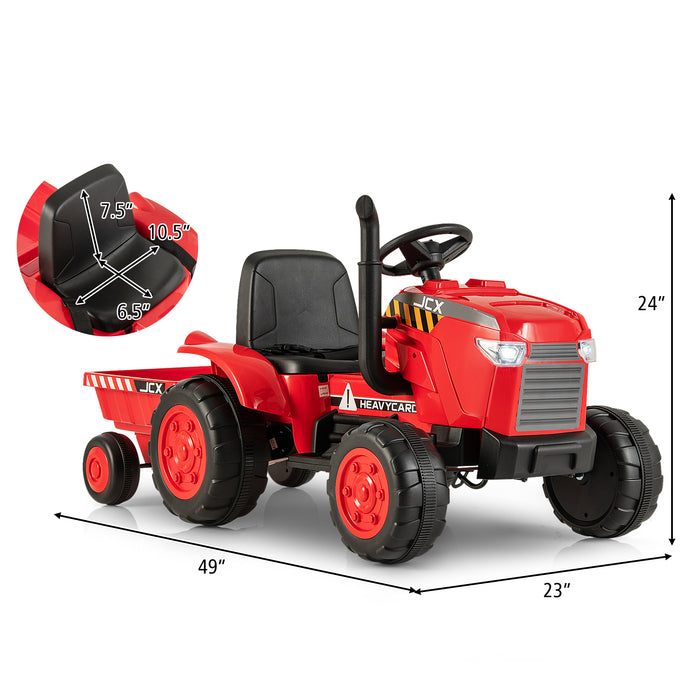 12V Kids Ride On Tractor with Trailer and Remote Control-Red