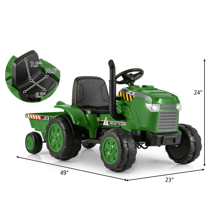 12V Kids Ride On Tractor with Trailer and Remote Control-Dark Green