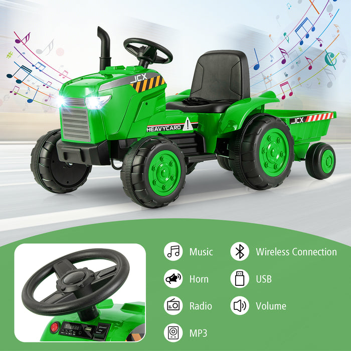 12V Kids Ride On Tractor with Trailer and Remote Control-Green