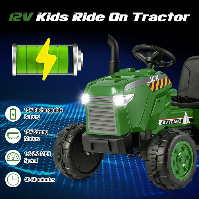 12V Kids Ride On Tractor with Trailer and Remote Control-Dark Green