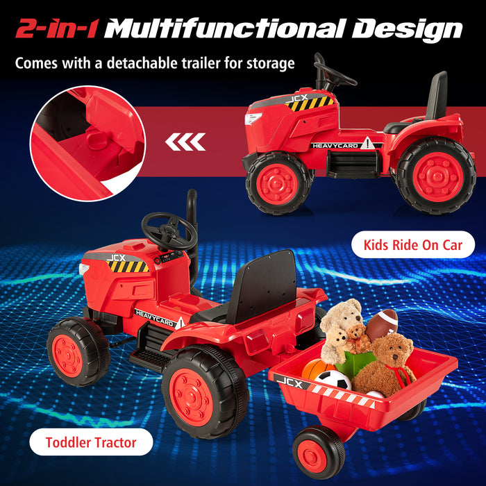 12V Kids Ride On Tractor with Trailer and Remote Control-Red