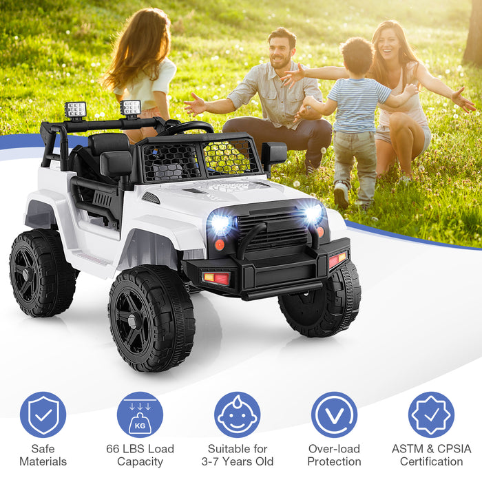 12V Kids Ride On Truck with Remote Control and Headlights-White