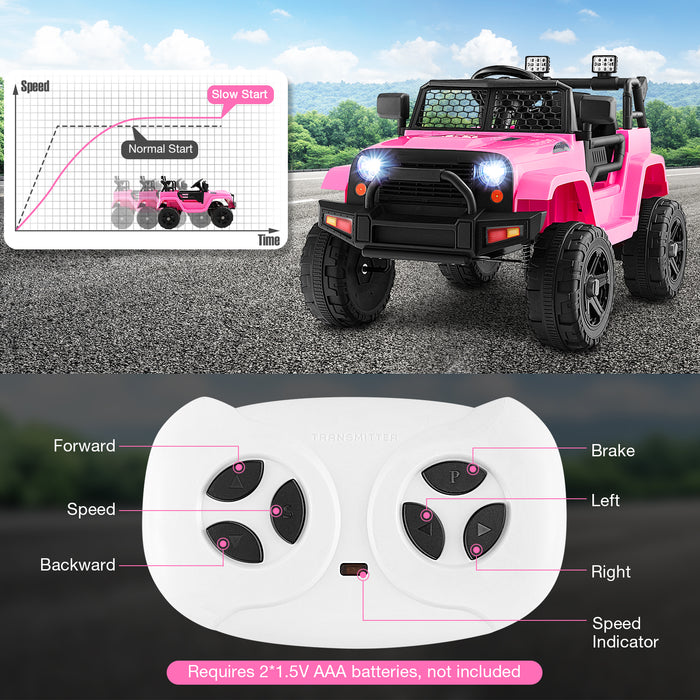 12V Kids Ride On Truck with Remote Control and Headlights-Pink