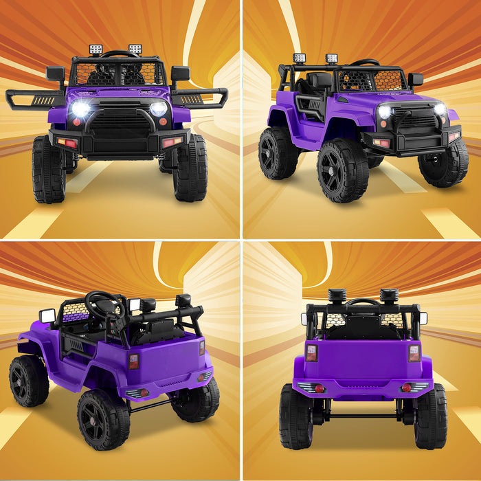 12V Kids Ride On Truck with Remote Control and Headlights-Purple