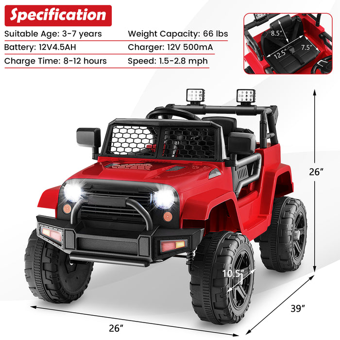 12V Kids Ride On Truck with Remote Control and Headlights-Red